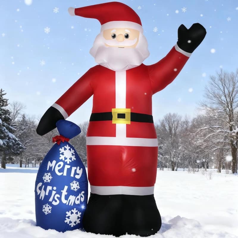 Anmytek 8FT Festive Christmas Inflatable Santa - Smiling Santa with Gift Bag