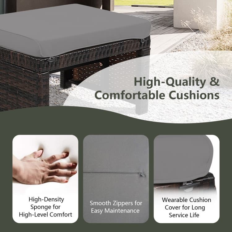 2 Pieces Cushioned Patio Rattan Ottoman Foot Rest-Gray - 19.5" x 15.5" x 13" (L x W x H)