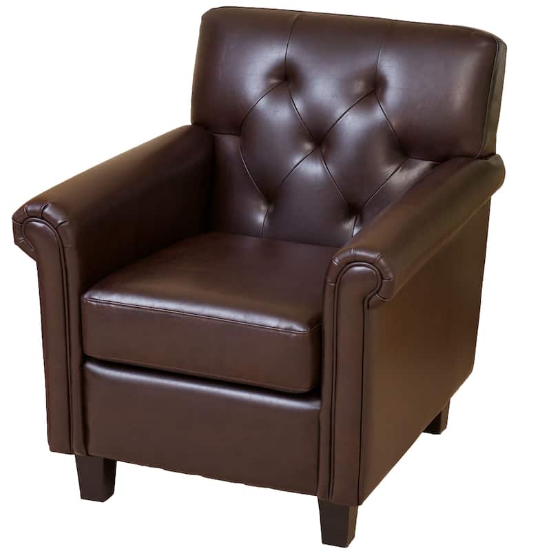 Brown 30" PU Button Tufted Club Chair