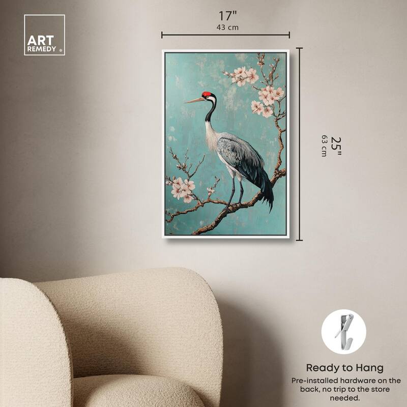 Crane in Blossom Canvas by Art Remedy