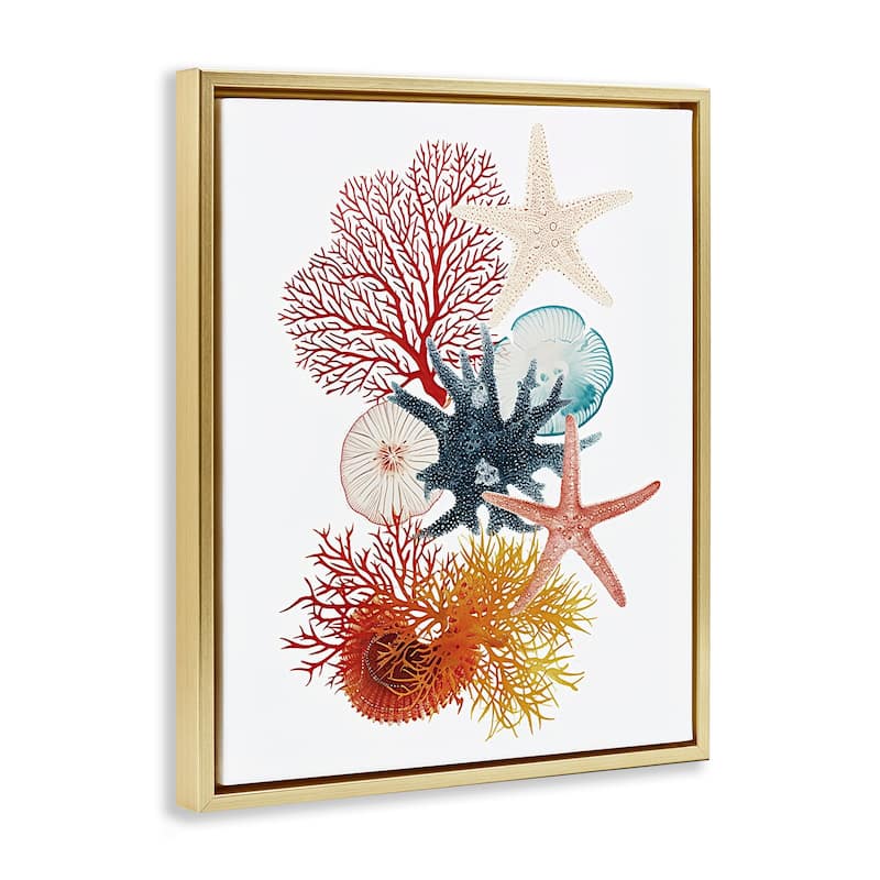 Stupell Coral & Undersea Creatures Framed Floater Canvas Wall Art Design By Ramona Murdock