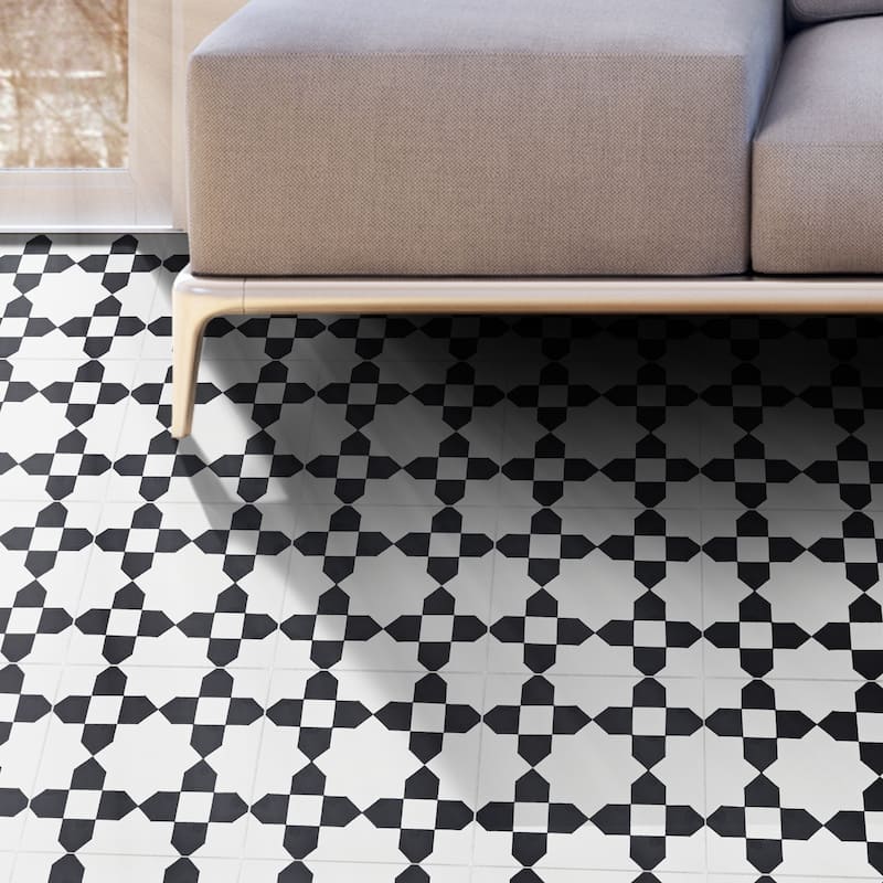 Handmade Martil in White and Black Tile, Pack of 12 (Morocco)