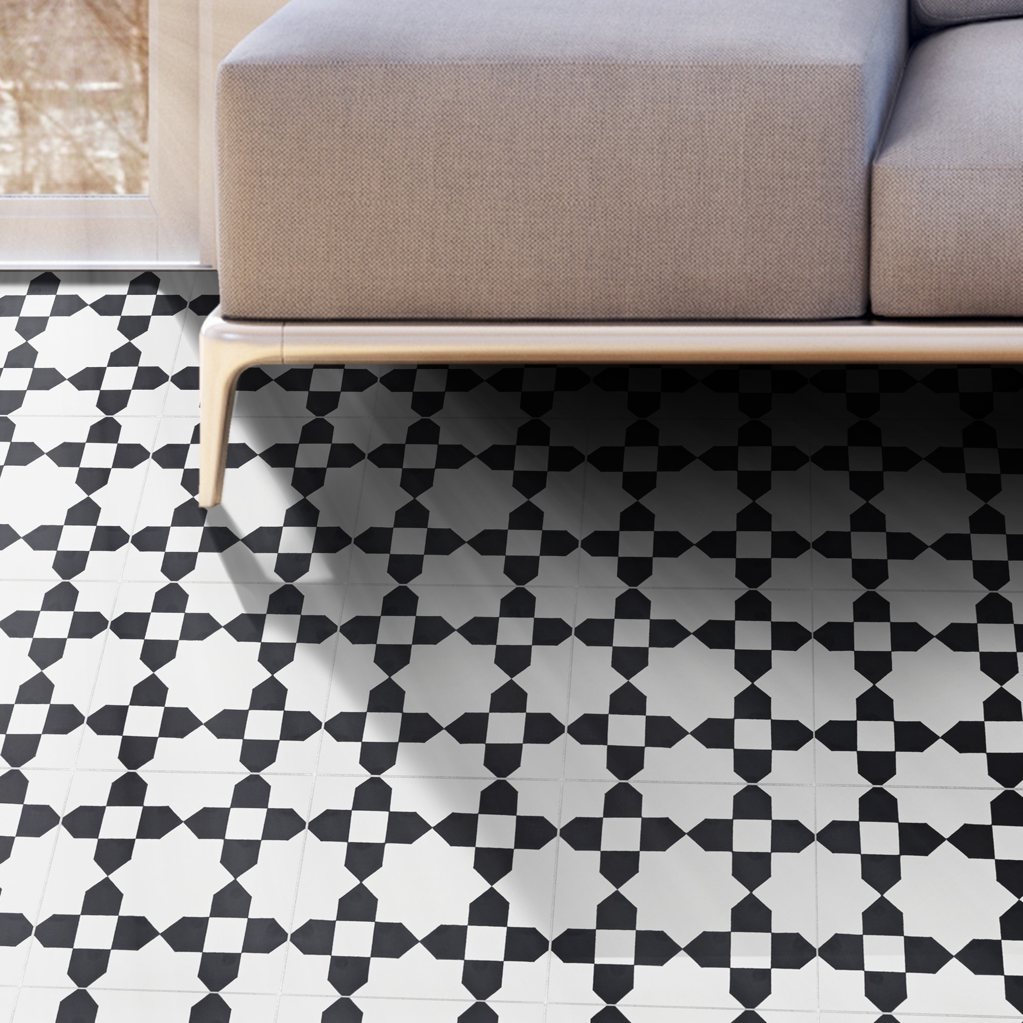 Handmade Martil in White and Black Tile, Pack of 12 (Morocco)