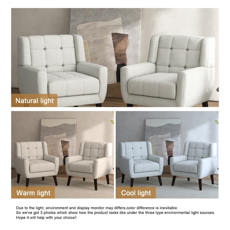 Tufted Wingback Accent Chairs Linen/Faux Leather/Velvet Armchairs Set of 2