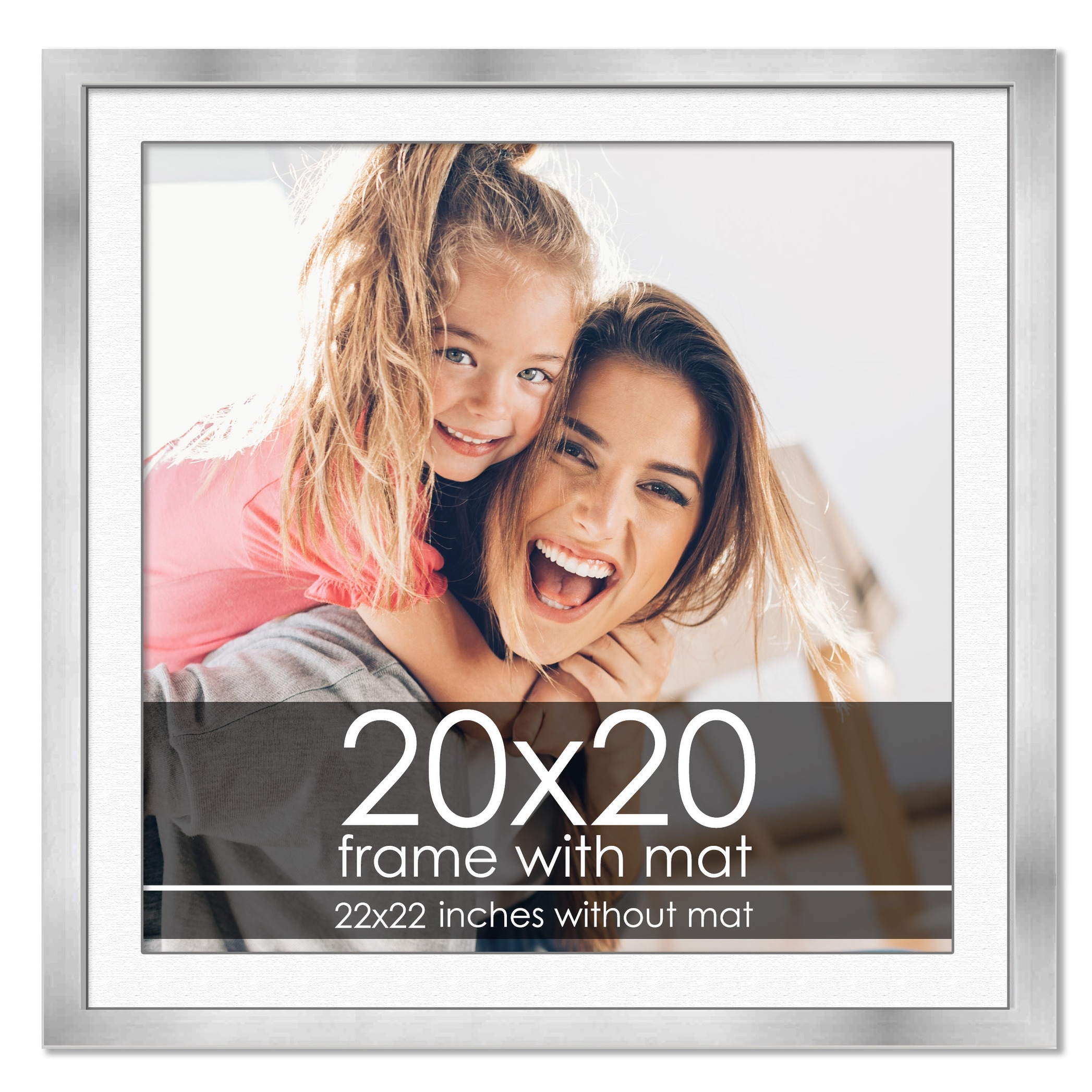 20x20 Frame with Mat - Silver 22X22 Frame Wood Made to Display Print or Poster Measuring 20 x 20 Inches with White Photo Mat