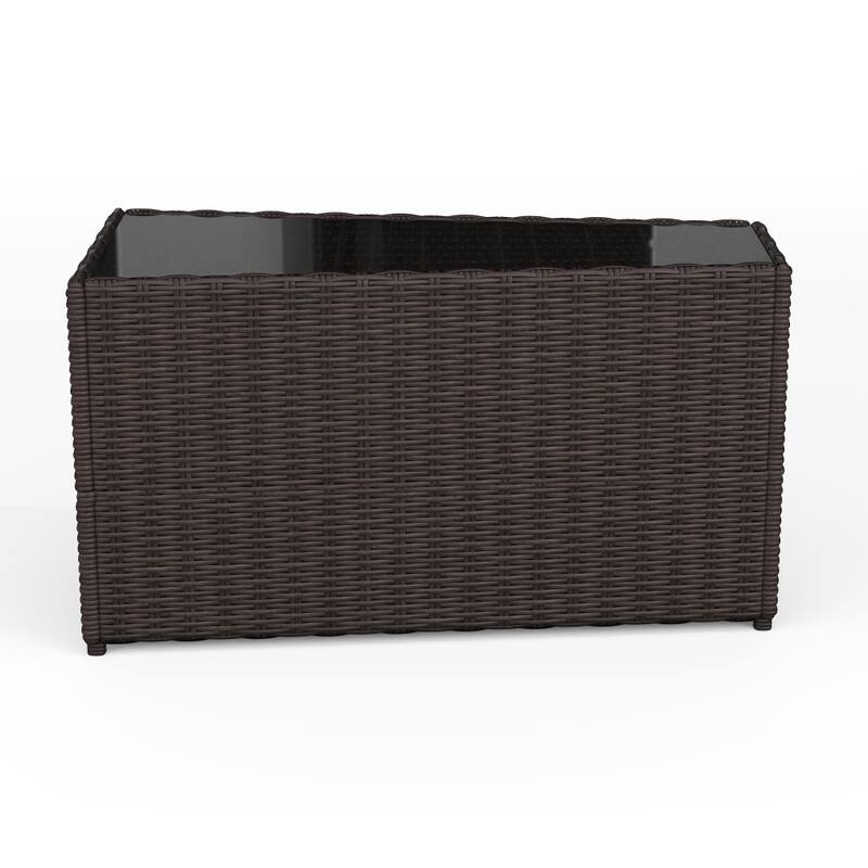 Martha Stewart Rattan Patio Side Table with Glass Top - 15.75"W x 31"D x 17"H
