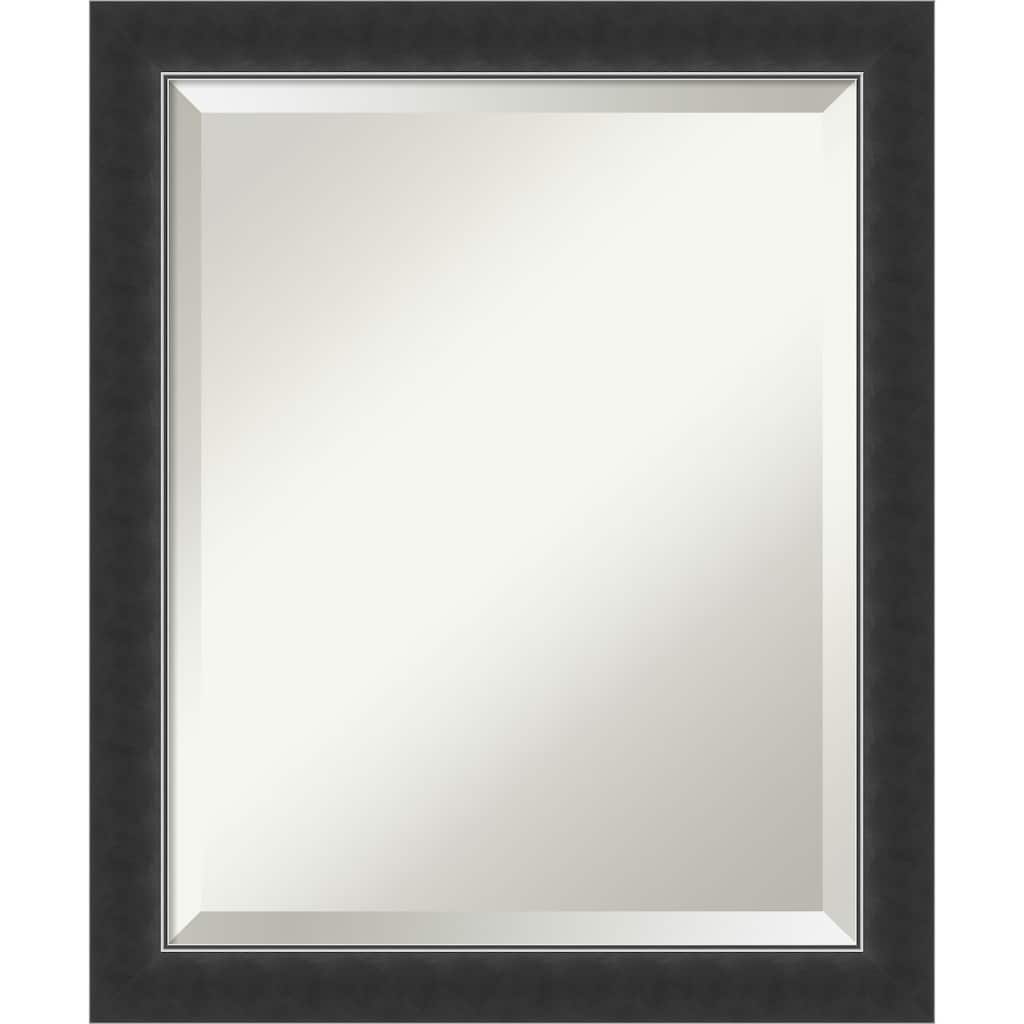 Beveled Wood Bathroom Wall Mirror - Corvino Black Narrow Frame - Outer Size: 19 x 23 in