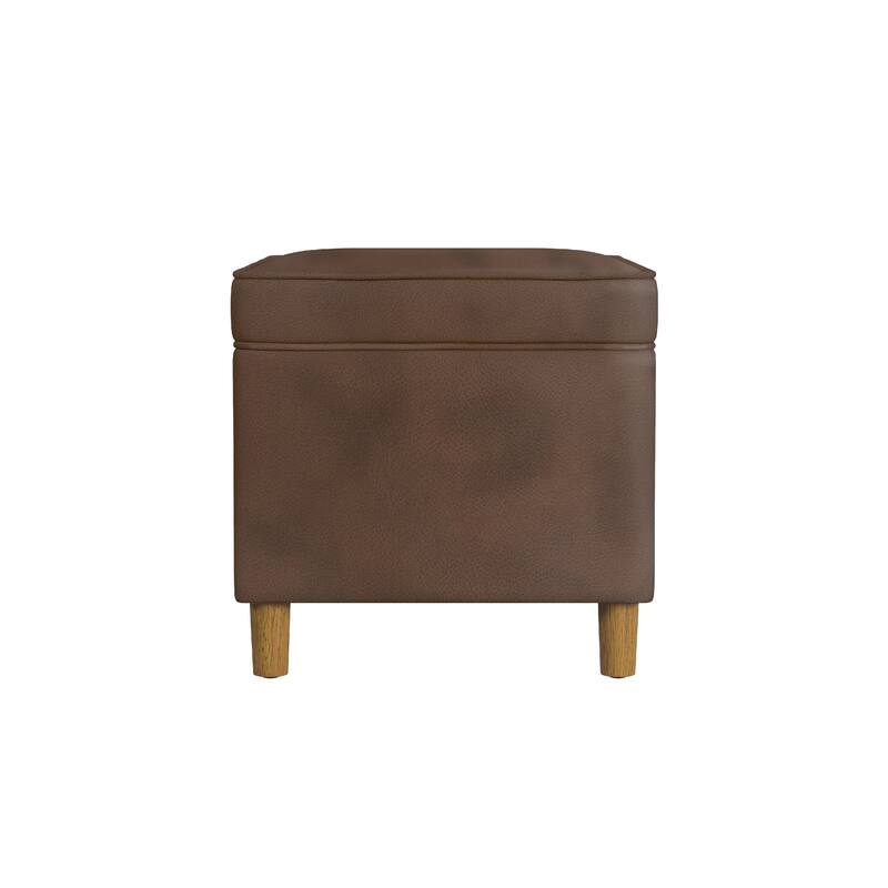 Fero Storage Ottoman, 24 Inch Rectangular, Dark Brown Faux Leather