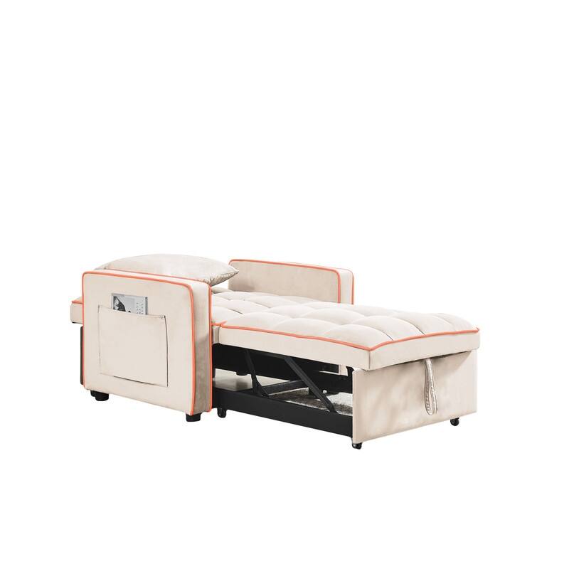 3 In1 Upholstered Sleeper Sofa with Poll out Bed,Adjustable Back and Side Pockets