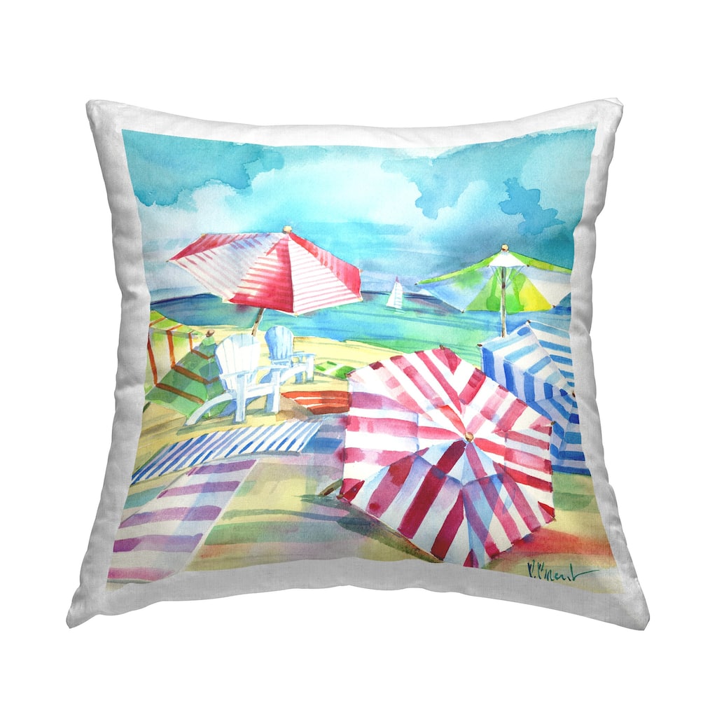 Stupell Various Beach Umbrellas Coastal Summer Shore Printed Throw Pillow by Paul Brent