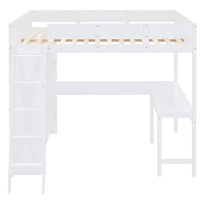Full Size Loft Bed with Built-in Desk and Shelf – Space-Saving Bedroom Furniture