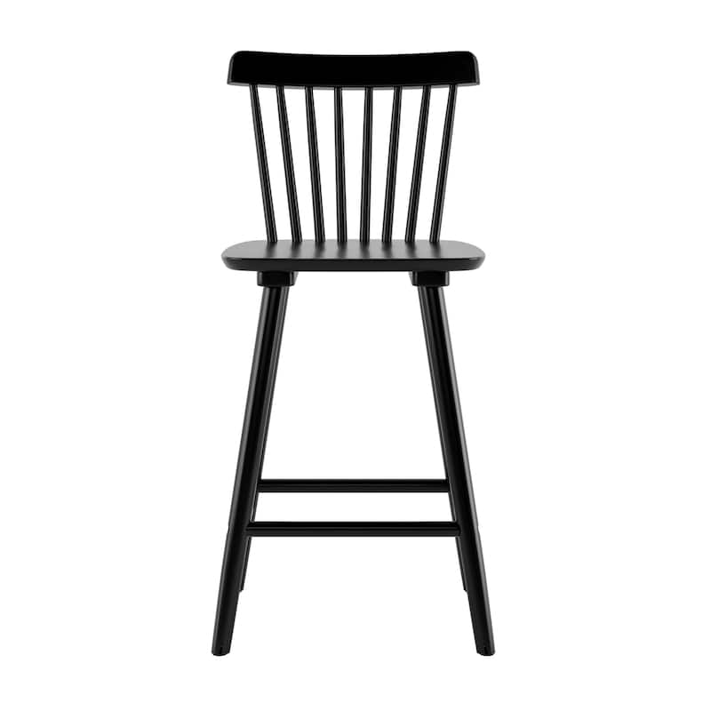24 in. Windsor Wooden Bar Stools with Low Back Farmhouse Solid Wood Counter Stools - 16.9 in. W x 16.9 in. D x 37 in. H
