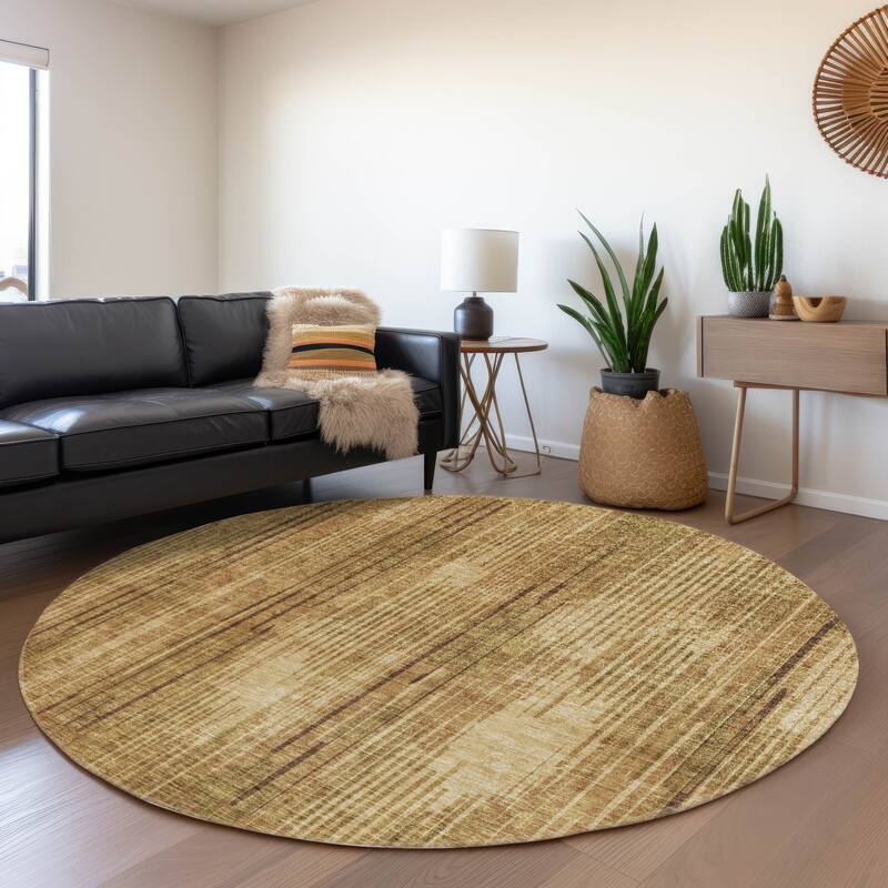 Premium Washable Super Soft Transitional Stripes Mayfield Rug - Copper - 8' x 8' - Round