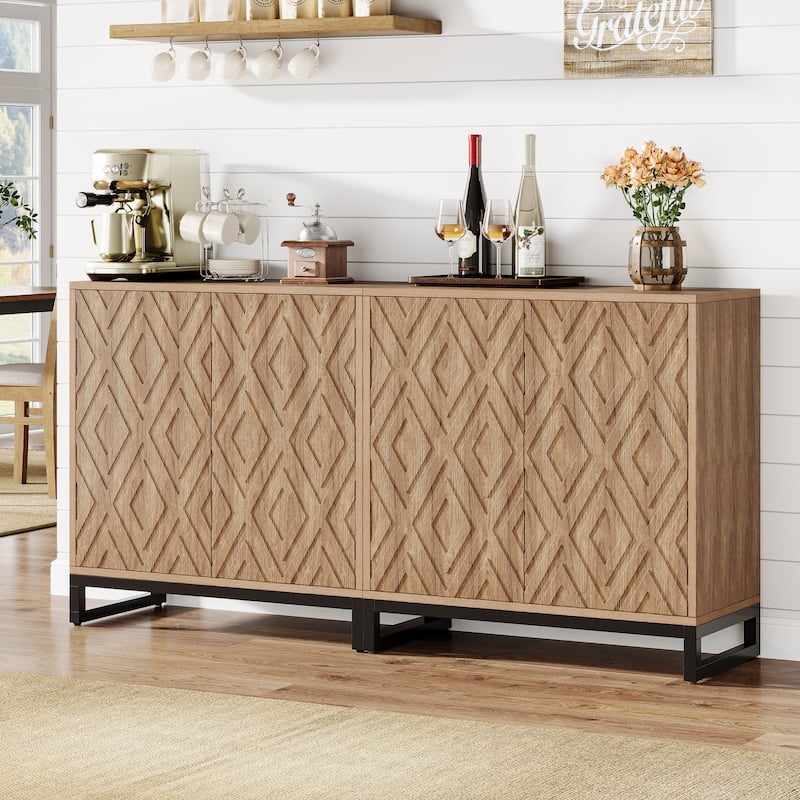 57.5" Inches Farmhouse Sideboard Buffet Cabinet with Doors - Dark Brown