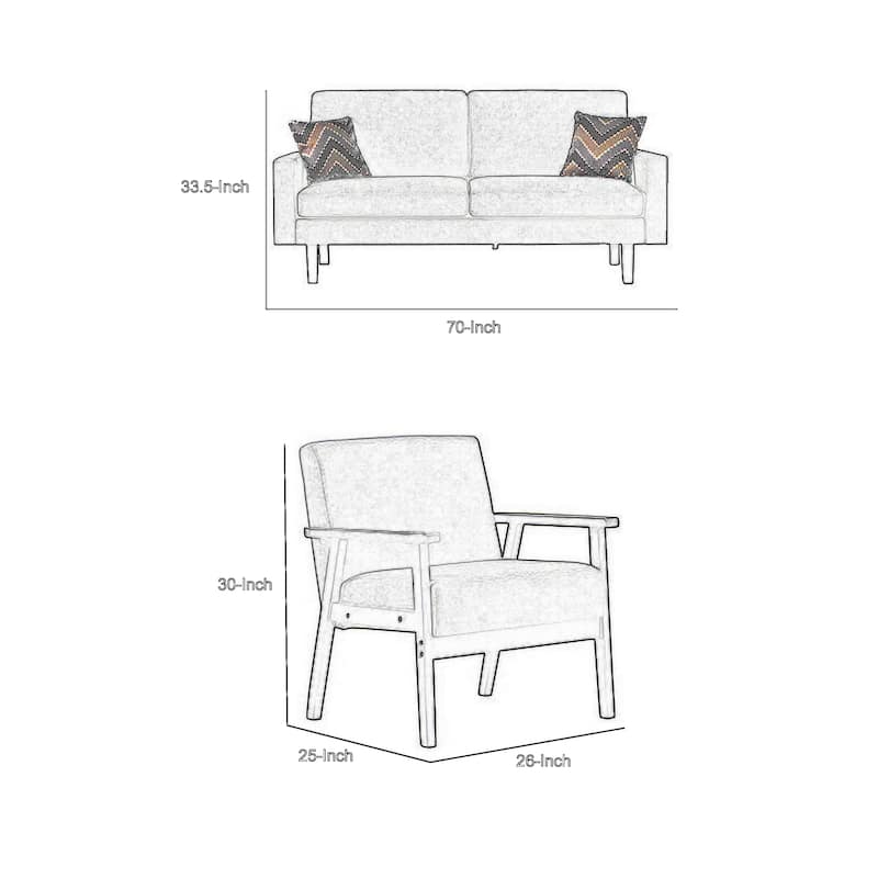 Gala 2pc Sofa and Chair Set, Slate Gray Fabric, 2 Pillows, Black Wood Frame