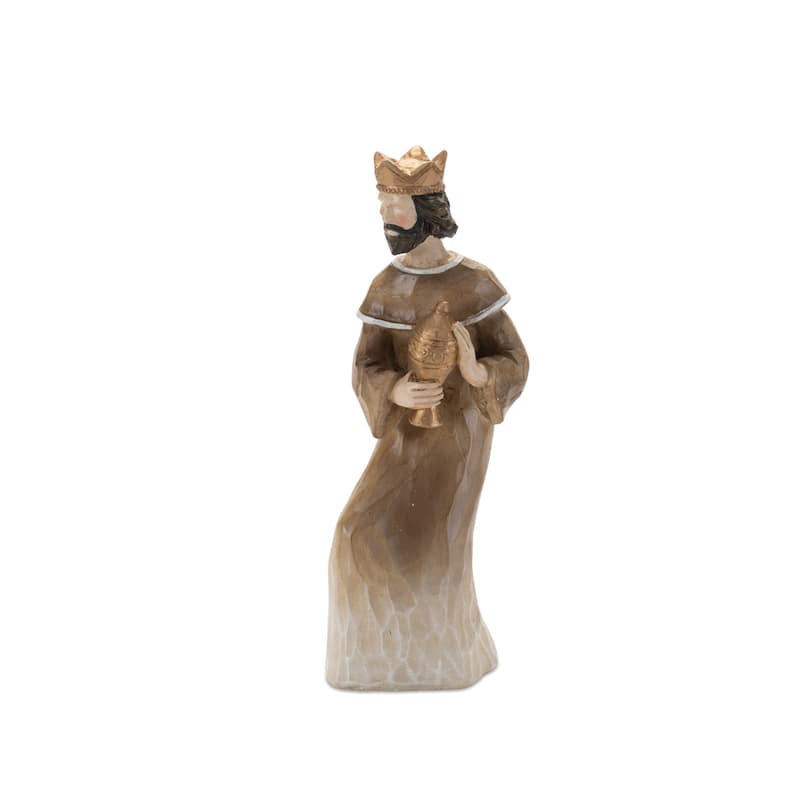 9-Piece Modern Nativity Scene Set with Polyresin Figurines in Beige and Gold for Christmas Decor - 3”H, 11.75”H