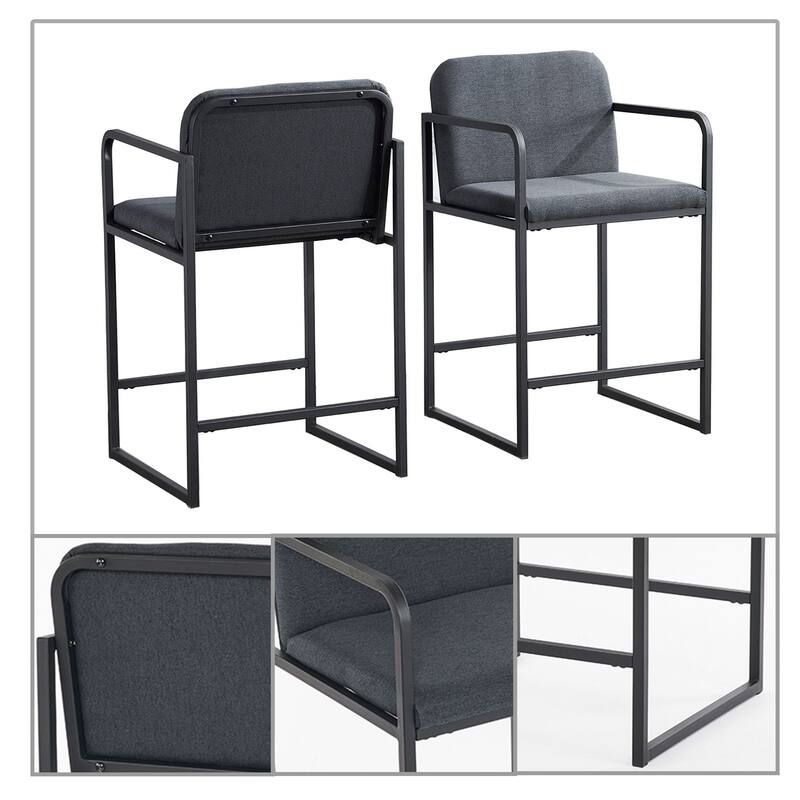 Modern Classic Set of Two Upholstered Bar Stools with Footrest