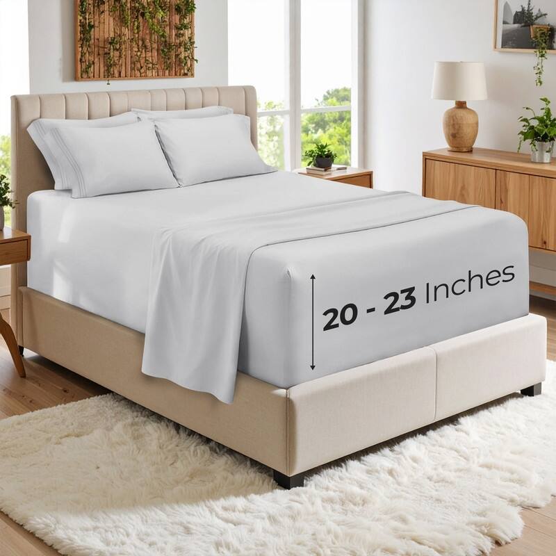Superior Egyptian Cotton 1000 TC Deep Pocket Sheet Set - 18" & 20" Extra Deep Pocket Options