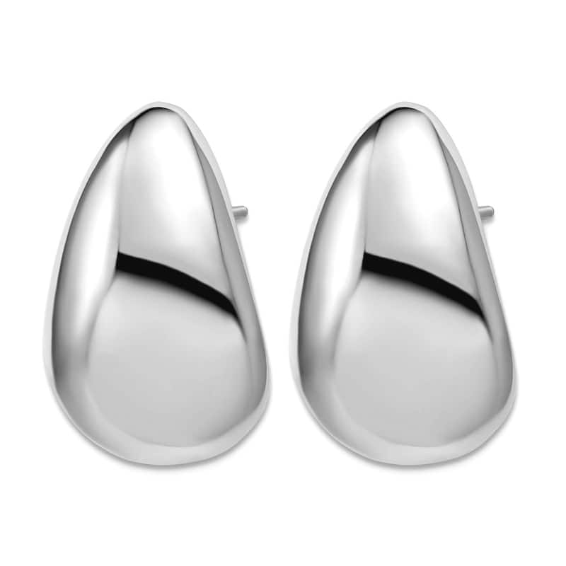 Curata 925 Sterling Silver Italian Wide Teardrop Button Omega Back Earrings - 25x17mm