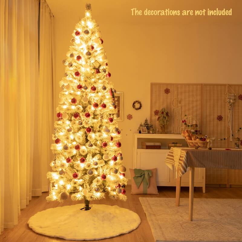 Gymax 5/6/7.5/8 ft Pre-lit Snow Flocked Artificial Christmas Tree w/