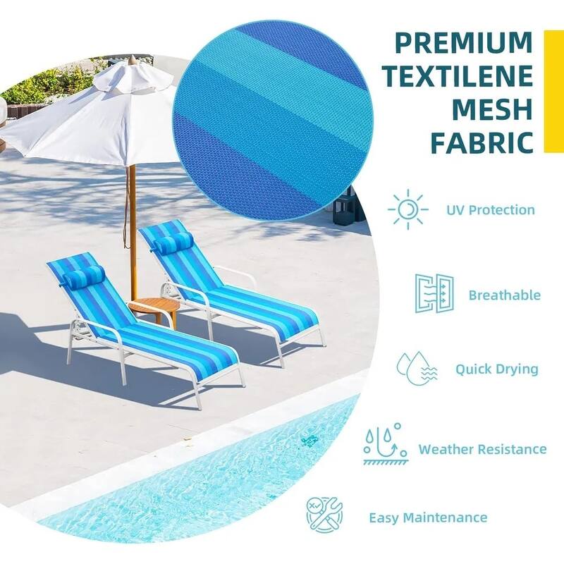 EROMMY 2-Pcs Outdoor Patio Recliner Chair Set, Featuring two Recliners, Blue
