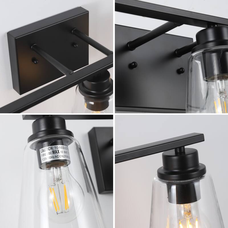 3-light Matte Black Bath/ Vanity Fixture w/ Clear Cone Glass
