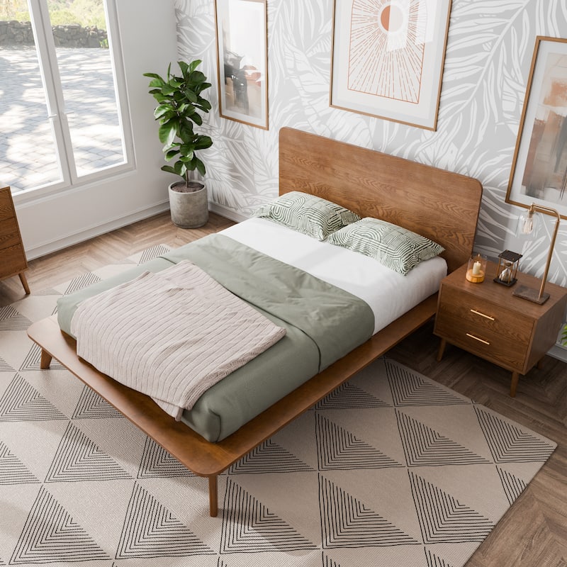 Furniture of America Beau Midcentury 2-Piece Low Profile Platform Bed and Nightstand Set - Queen