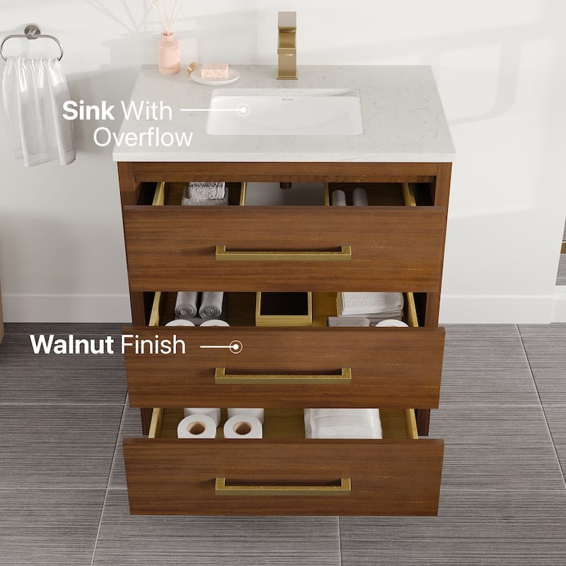 Eviva Curio Bath Vanity with WH Carrara Quartz Top and Undermount Sink