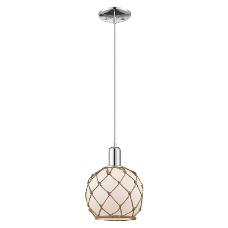 Innovations Lighting Endless Possibilities Arcadia - Farmhouse Rope - 1 Light 8" Cord Hung Mini Pendant - White Glass with Brown Rope/Polished Chrome