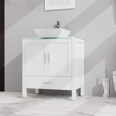 30" Bathroom Vanity and Sink Combo Glass Top Cabinet