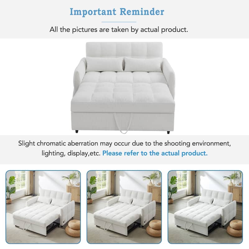 52.8" Loveseat Pull-Out Sleeper Sofa Bed with Adjustable Backrest, USB Ports and Pillows, Tufted Chenille Sofa