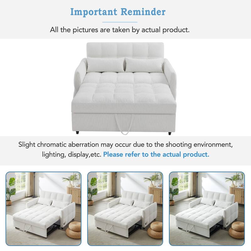 Loveseat Sleeper Sofa with Built-in 3 USB Ports, Adjustable Backrest Convertible Sofa Bed with Lumbar Pillows