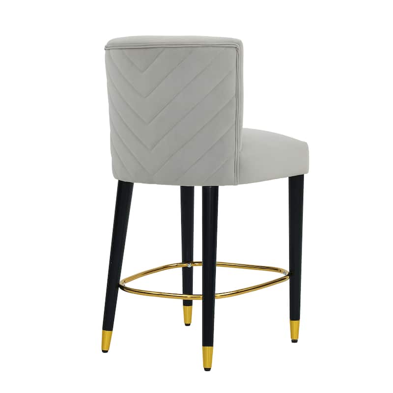 Versatile Accent Chairs Counter Height Bar Stools Set of 2 with Padded Seat, Tufted Backrest, Black Legs and Gold Footrest