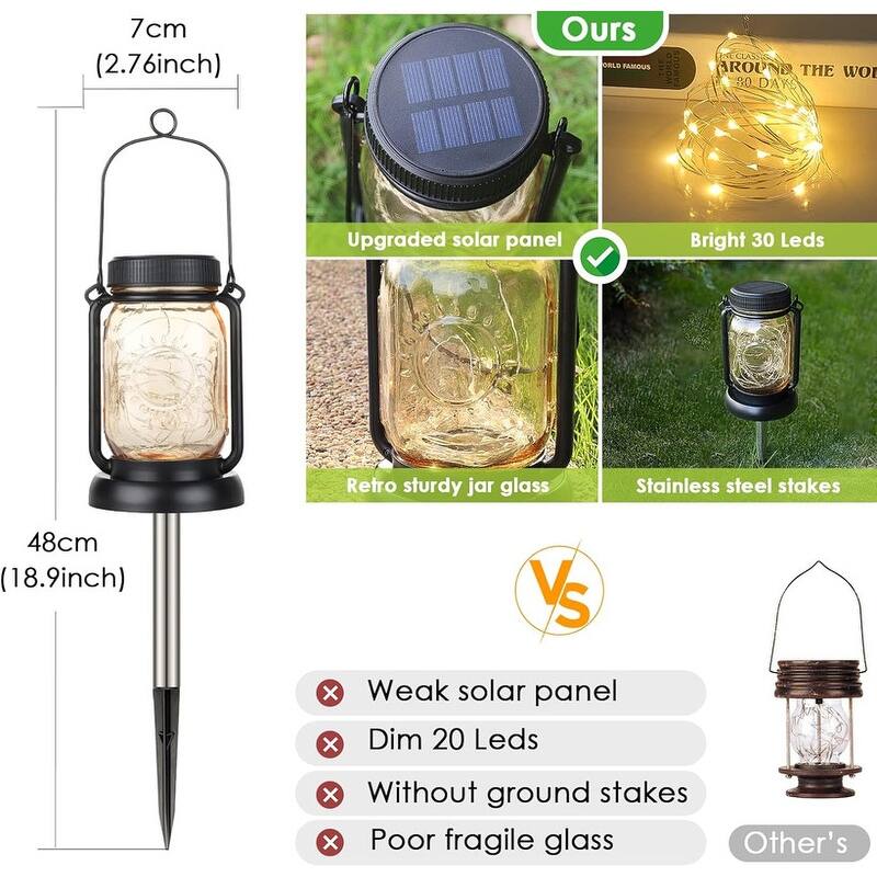4 Pack Solar Hanging Lantern with Stakes