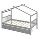 preview thumbnail 67 of 72, Creativity House Bed Twin Size Frame with 2 Wood Drawers for Boys Girls, Wood Platform Bed with Roof No Box Spring Needed