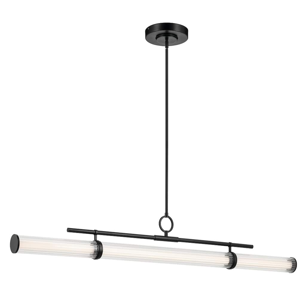 Riven 60.25 Inch LED 1 Light Linear Chandelier with Clear Fluted Glass in Black