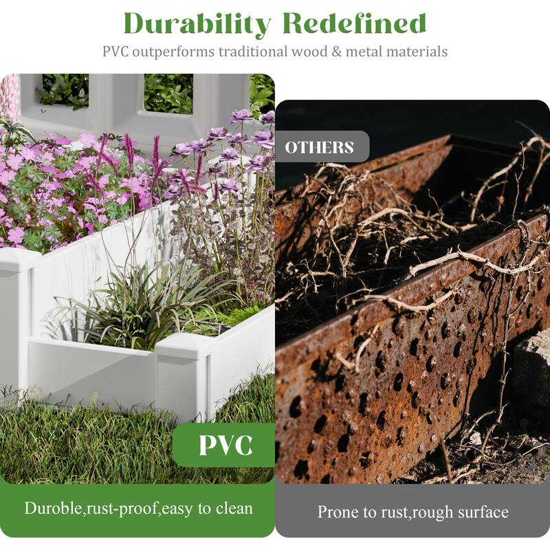 Outdoor PVC Privacy Raised Garden Bed Panels Planter Box With Ground Stakes