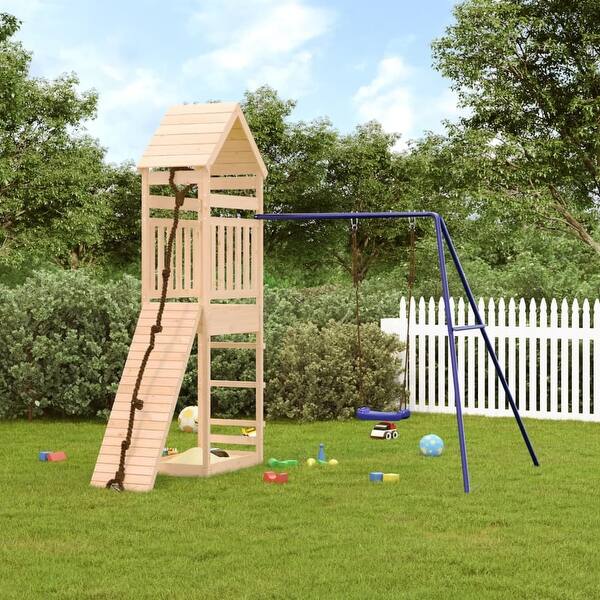 slide 2 of 19, vidaXL Swing Set Outdoor Backyard Wooden Playground Equipment for Kids Age 3-8 96.5" x 100.8" x 103.9" Pine