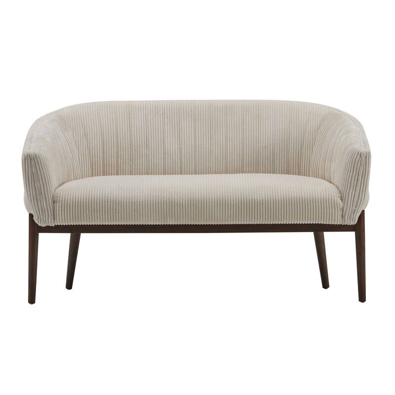 Mid-Century Modern Corduroy 2-Seater Sofa with Tufted Stitching, Recessed Arms and Walnut Legs, for Living Room Apartment