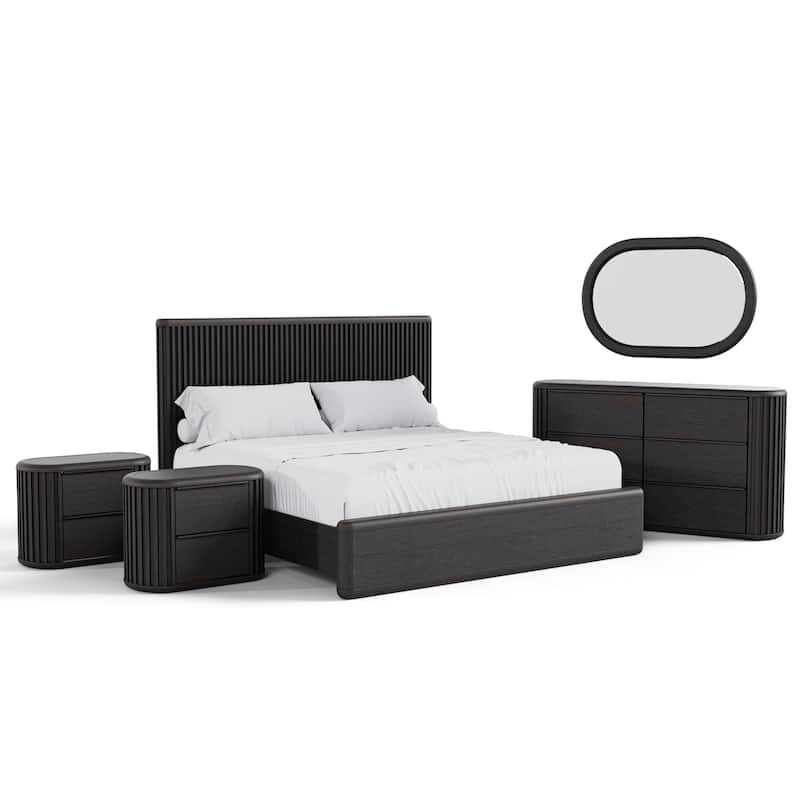 Furniture of America Caelan I Modern 5-Piece Black Solid Wood Fluted Panel Bedroom Set