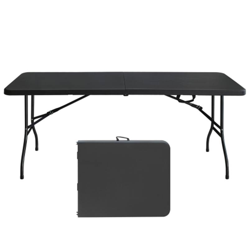 6FT Portable Folding Table with Handle, Lightweight Heavy-Duty Plastic Table - Black