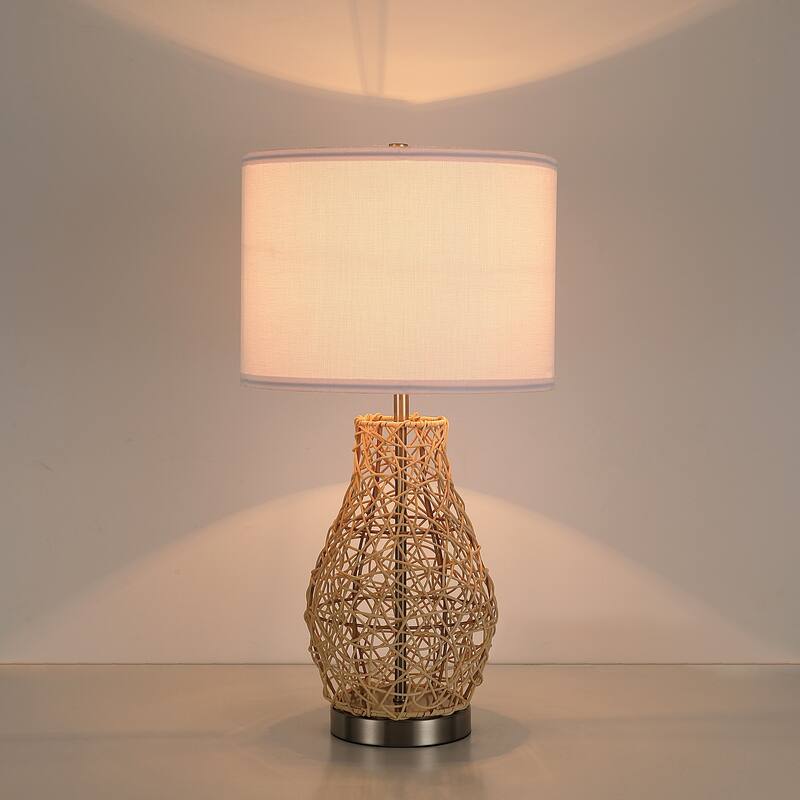 Acroma Natural Braided Table Lamp with Fabric Shade