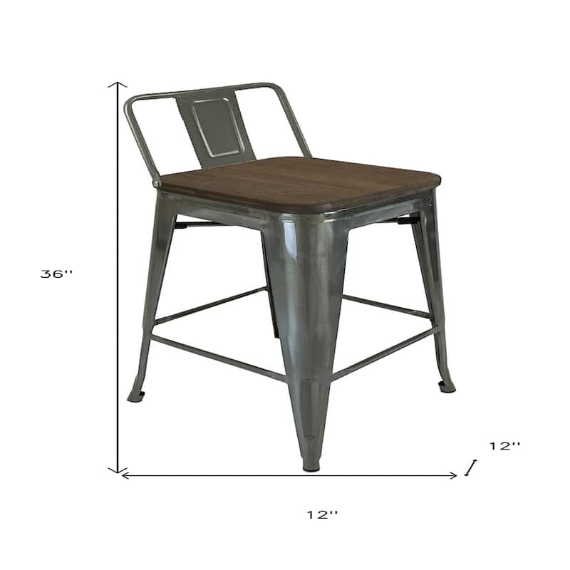 Set of 4 Industrial Style 30 Inch Wood and Metal Bar Height Chairs - 12” x 12” x 30”