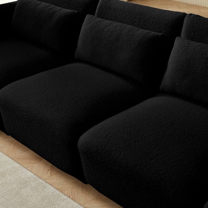 Comfy Lambswool Sectional Couch For Living Room, Boucle Convertible Modular Sofa
