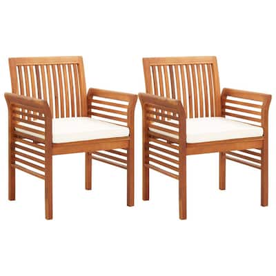 Kim Outdoor Dining Set of 2, Brown Acacia Wood, Cream Cushions