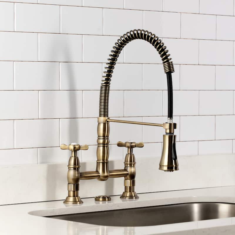 Kingston Brass Essex Double-Handle Wall-Mount Pre-Rinse Bridge Kitchen Faucet