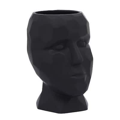 Contemporary 6"D Face Vase Black Porcelain Abstract Vase for Decorative Centerpiece, Home or Office Decor Creative