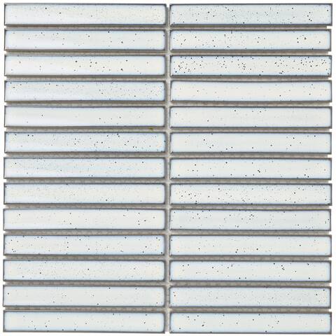 Glazed Porcelain Mosaic Tile Sheet Sevilla 6"x1" Finger Glossy White