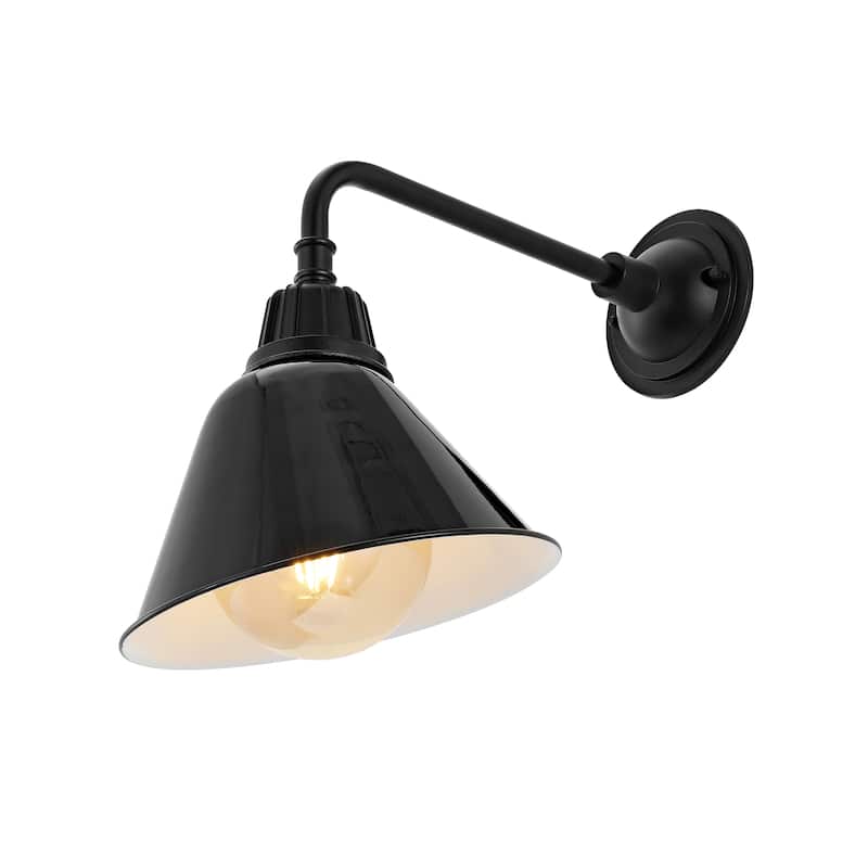 Aurora 9.63" 1-Light Farmhouse Industrial Indoor/Outdoor Iron LED Gooseneck Arm Outdoor Sconce, by JONATHAN Y - 9.63 - Black
