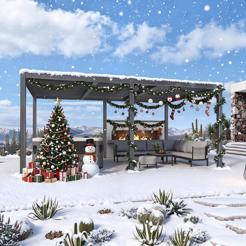 PURPLE LEAF Louvered Pergola Sun Shade Shelter with Adjustable Metal Roof for Patio Hardtop Pergola